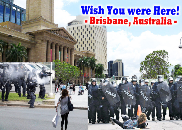I've created some G20 Postcards with images dropped in from Toronto's G20 on pictures of beautiful Brisbane. 